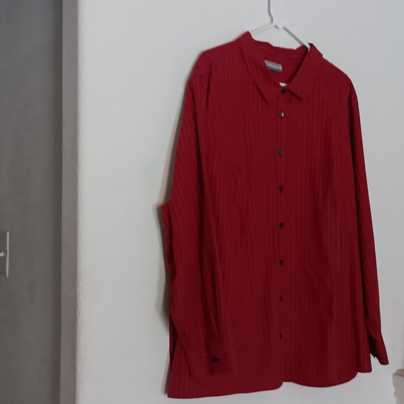 Catherines Womens Plus Size 2X Red Striped Button Down Shirt Non Iron Long Sleev - Picture 10 of 10